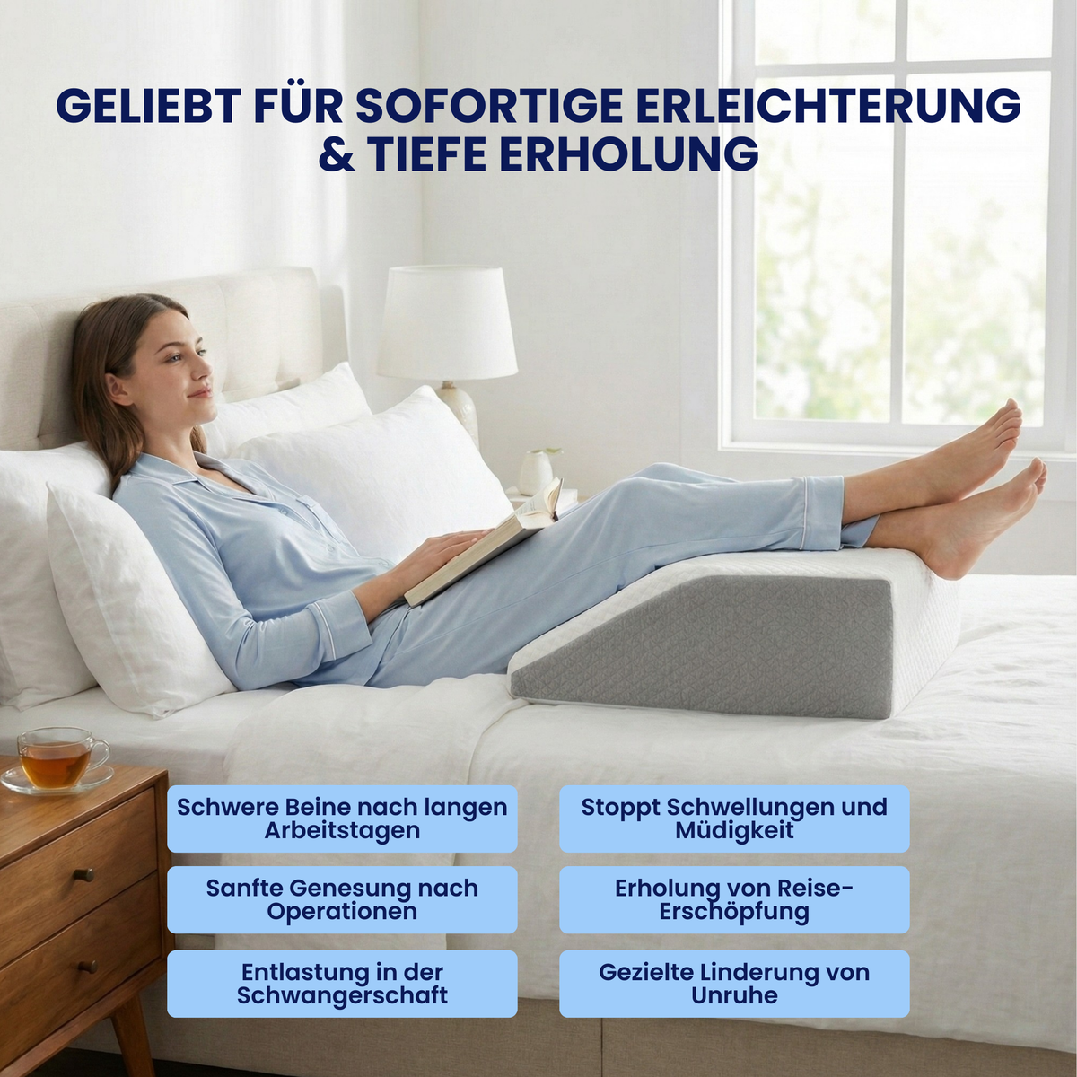 Het DreamSleepz beensteunkussen, weg met zware, vermoeide benen