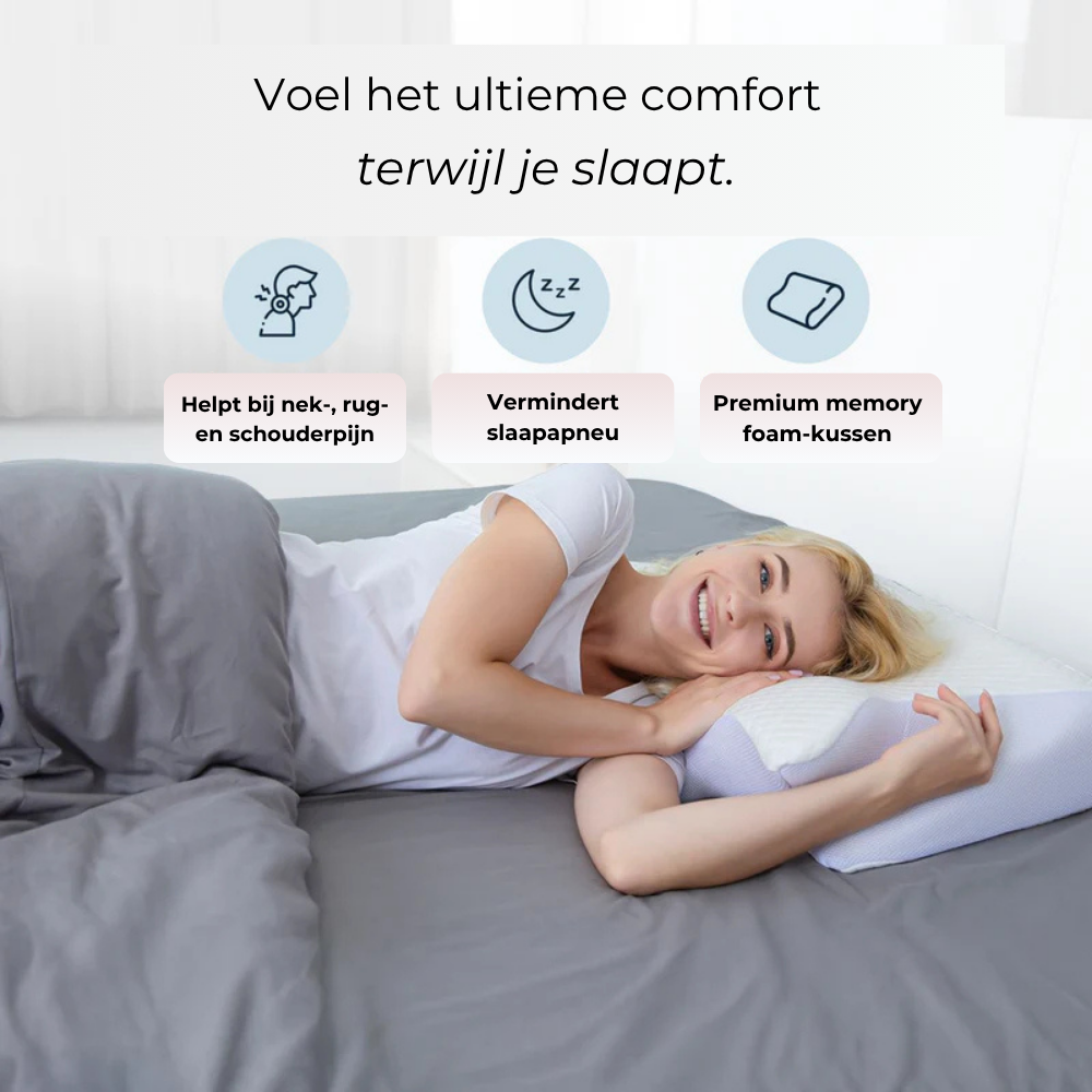 Het originele DreamSleepz kussen – Eindelijk pijnvrij en uitgerust wakker worden